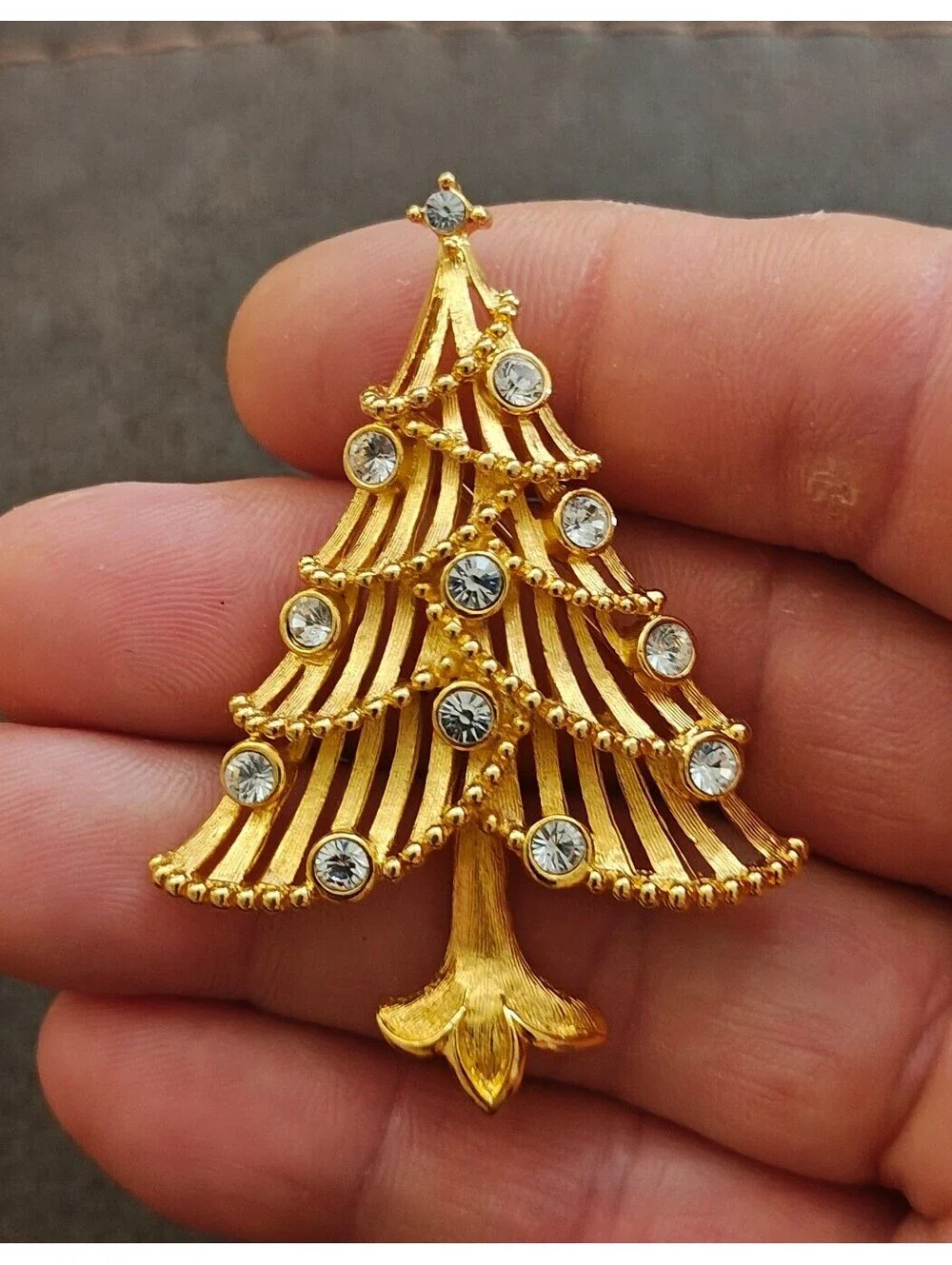 1960s/70s Gold Tone Four-tier Open Slat Christmas Tree Brooch